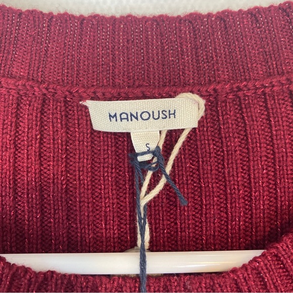 Manoush S Bordeaux Sweater Sweatshirt Pull Lured Knit Metallic Holiday Ruffle - Picture 4 of 7